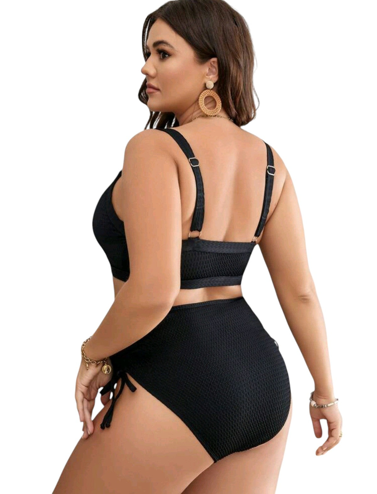 SHE fekete texturált magas derekú kötős bikini