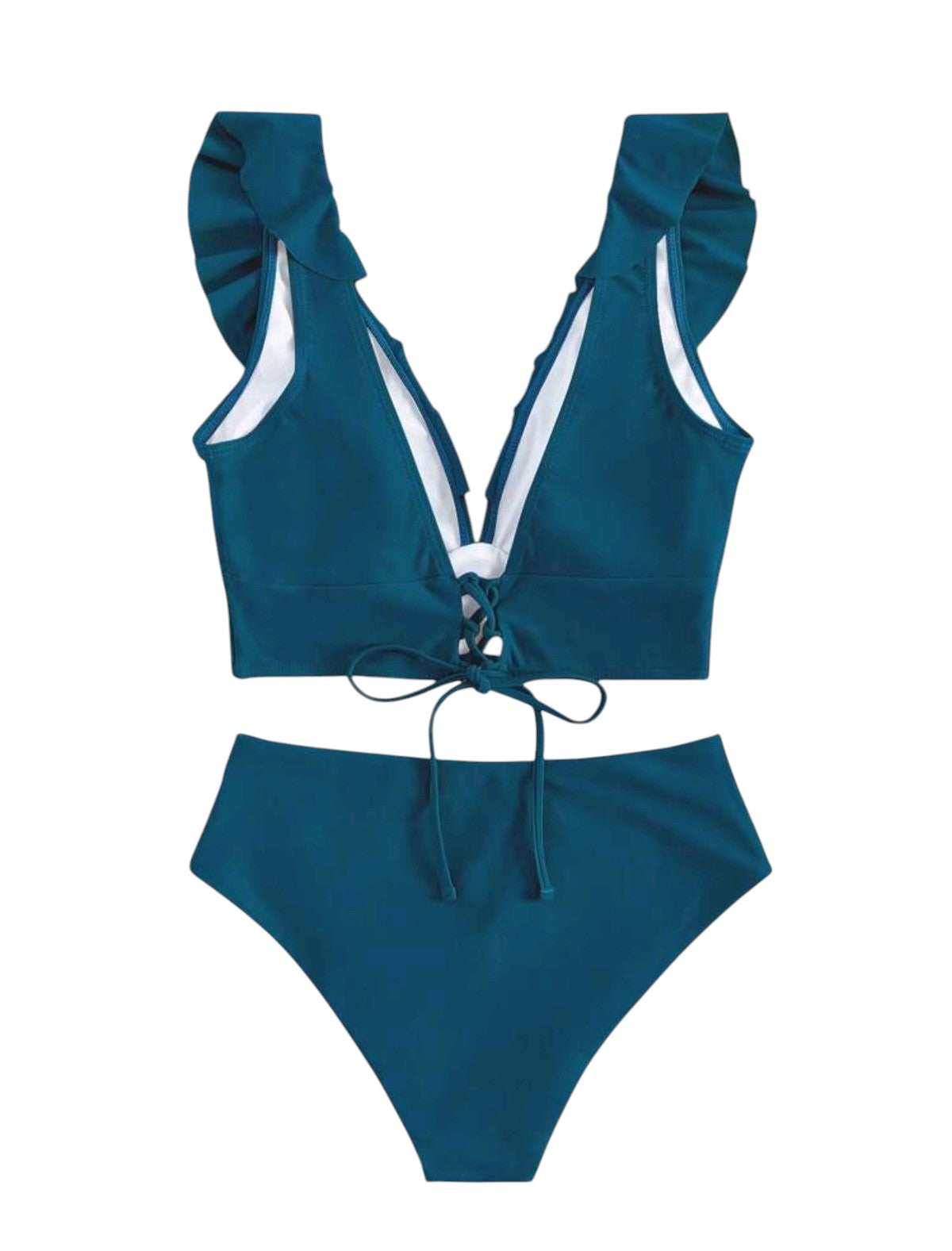 SHE petrolkék fodros magas derekú bikini