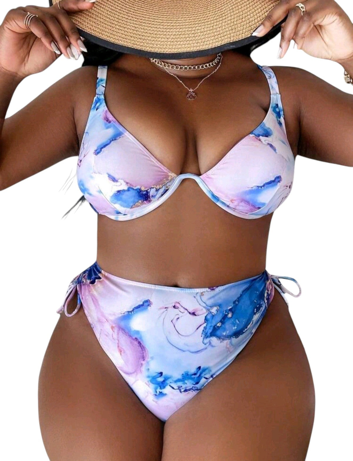 SHE márványmintás merevítős magas derekú bikini