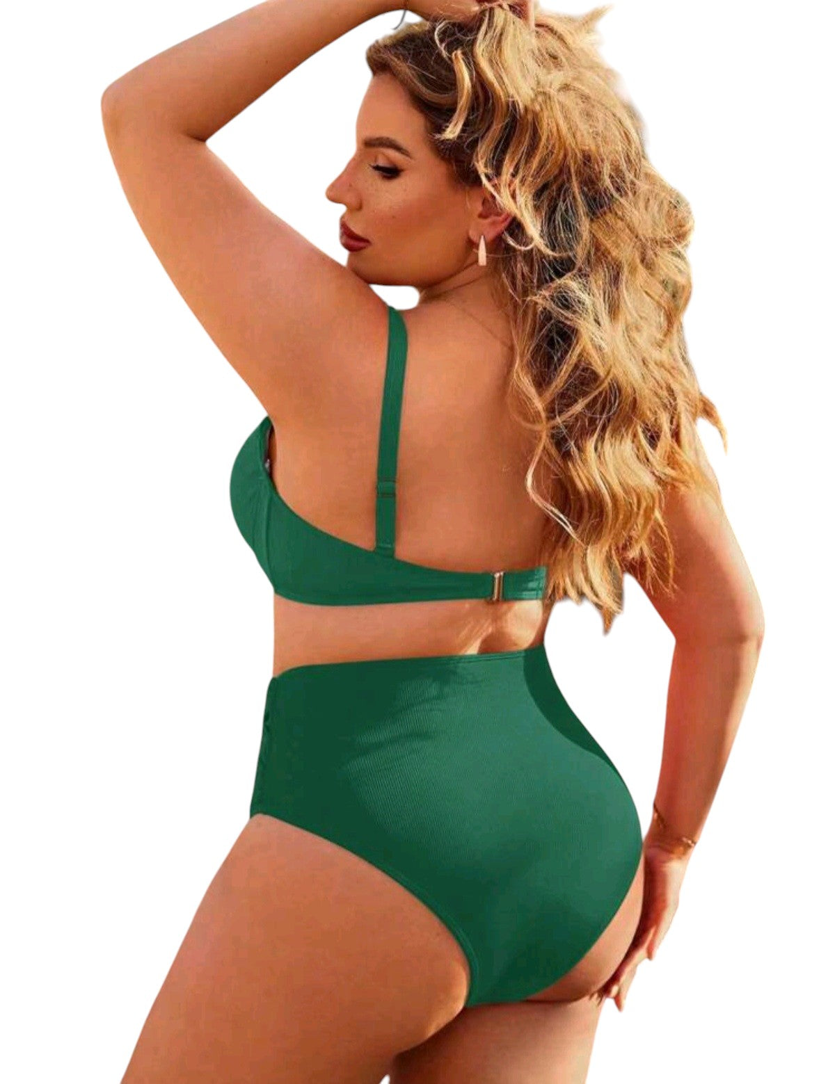 SHE zöld bordázott merevítős magas derekú bikini