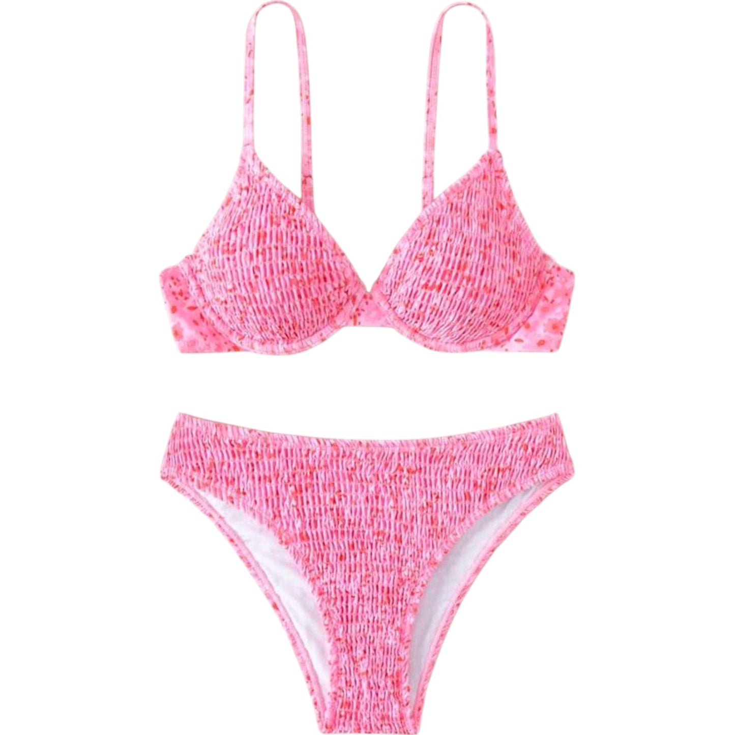 SHE rózsaszín virágmintás bikini szett