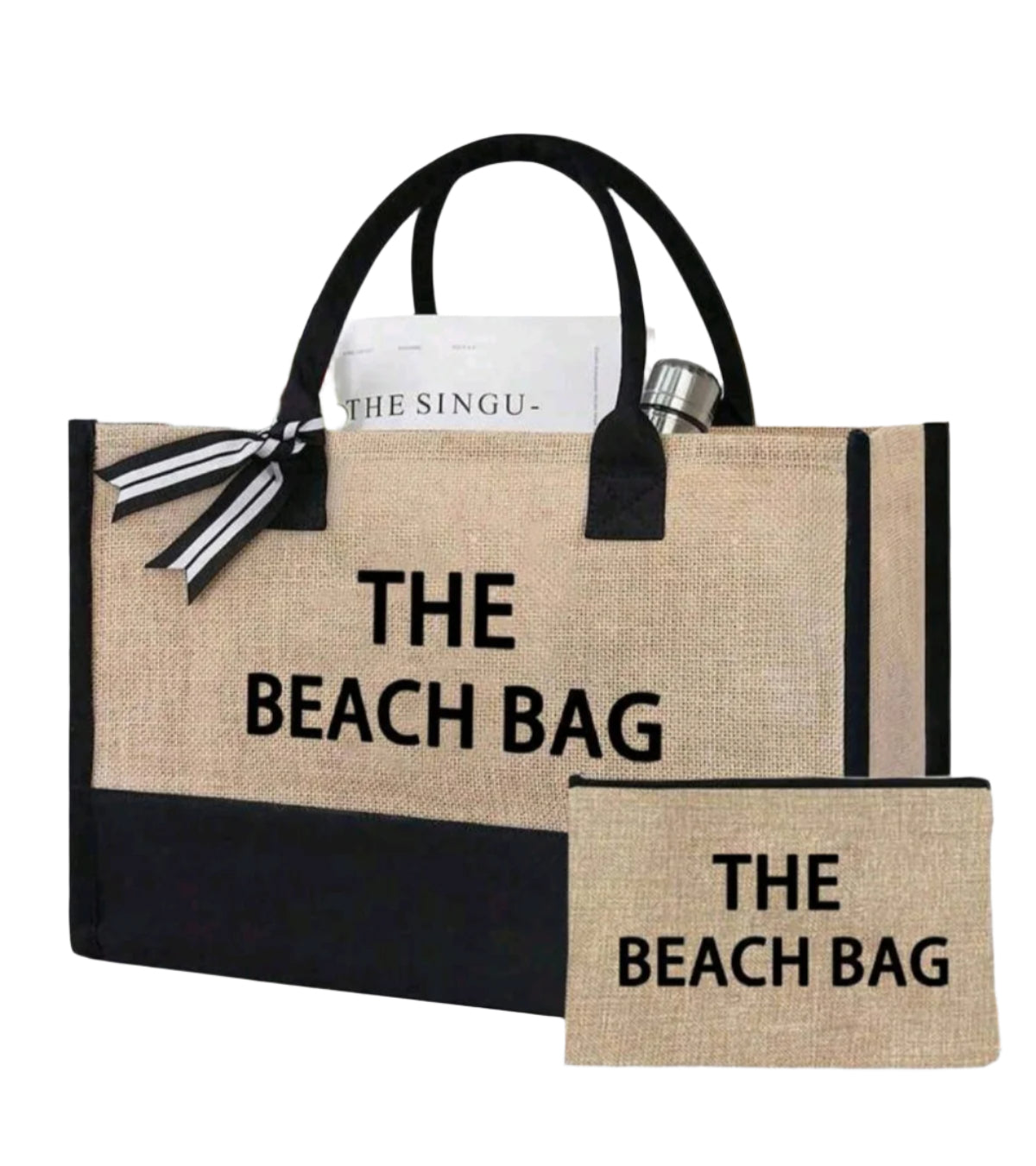 SHE bézs-fekete strandtáska szett