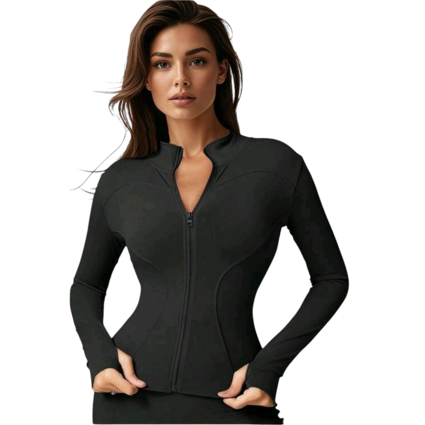 SHE fekete slim fit cipzáras pulóver