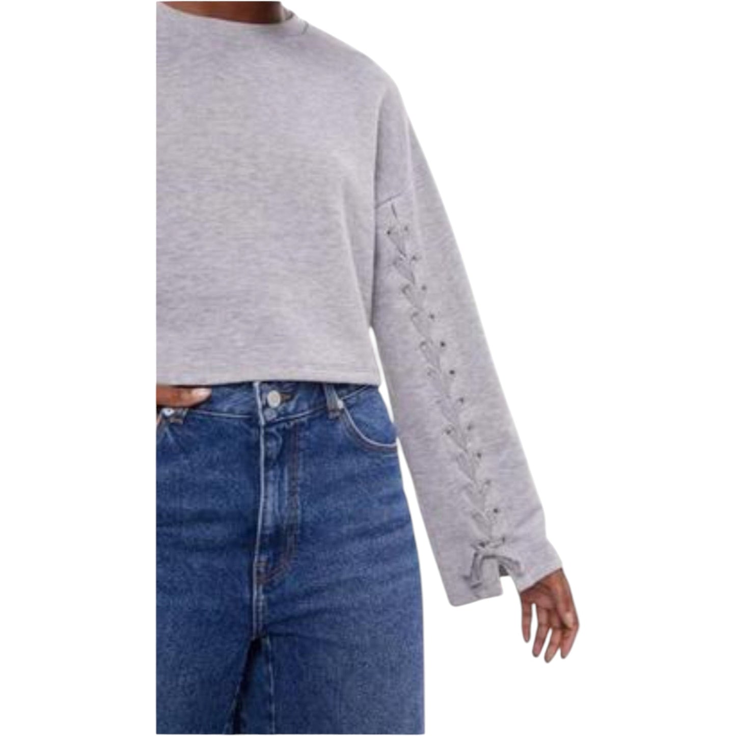 BERSHKA szürke fűzős crop pulóver