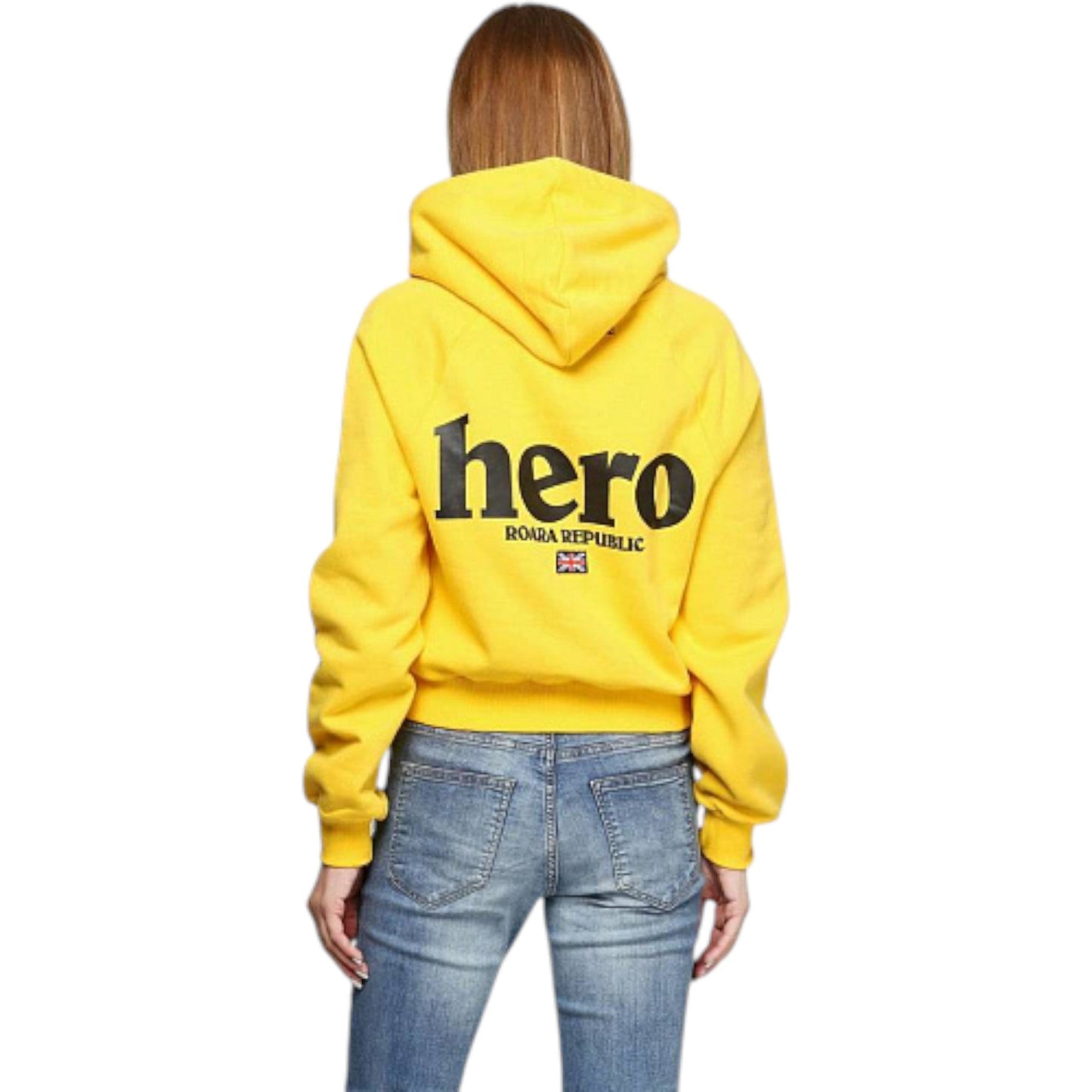 DEVIDED sárga feliratos kapucnis pulóver