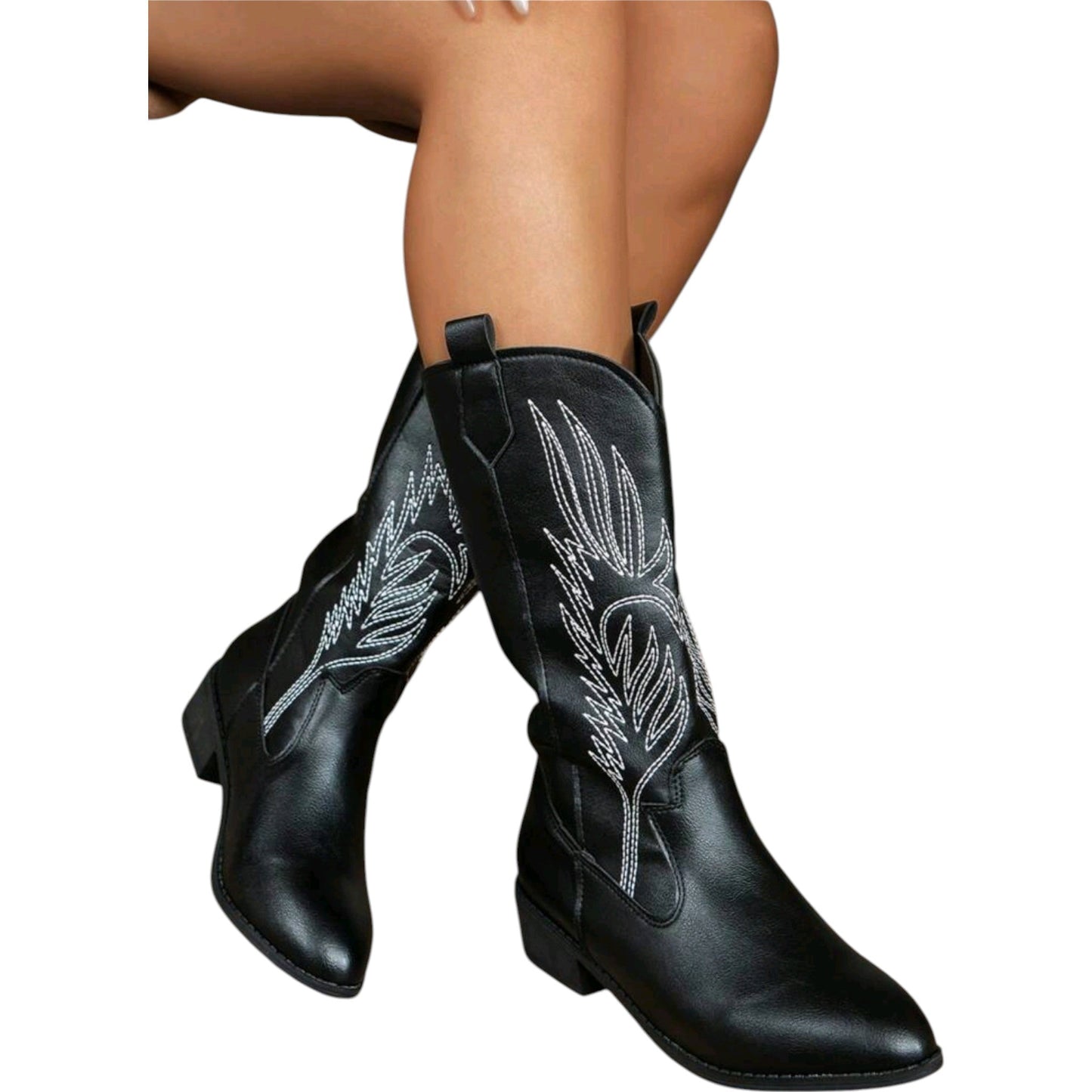 SHE fekete hímzett cowboy csizma