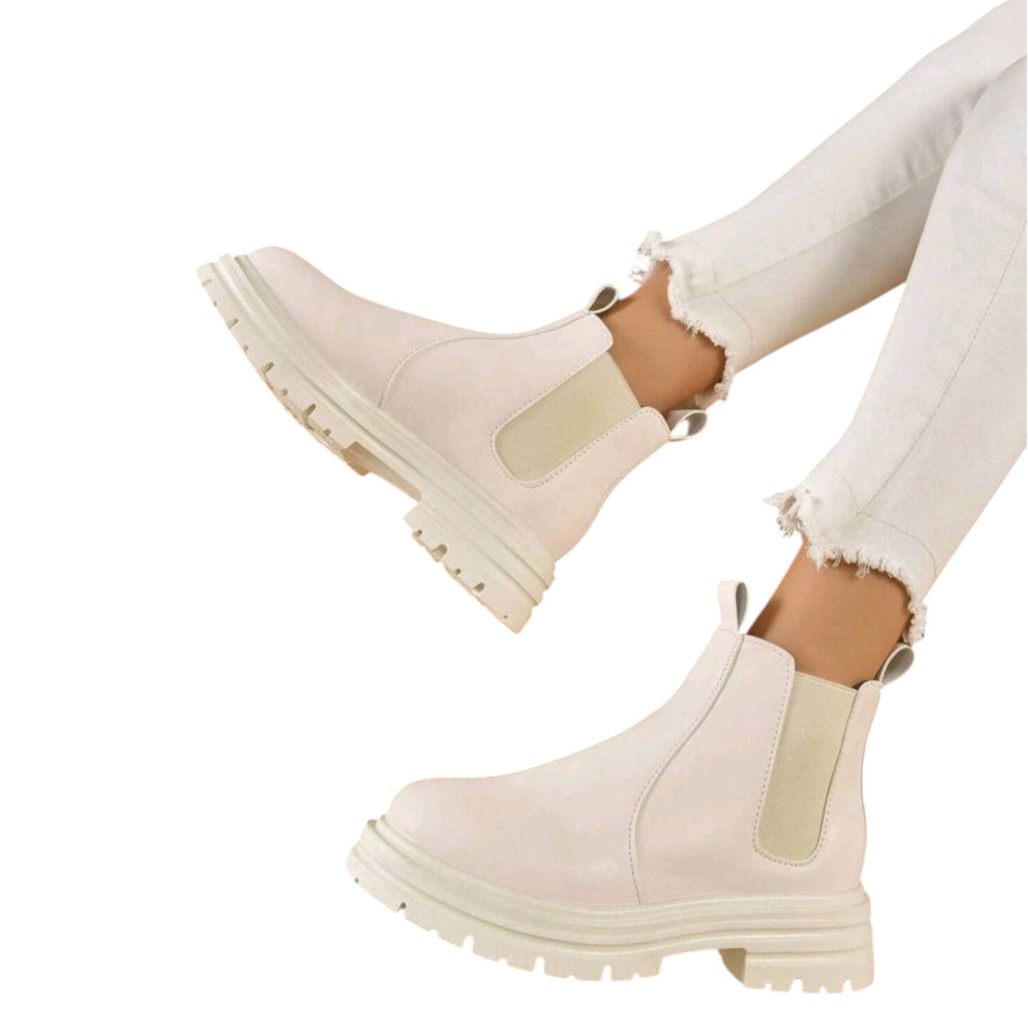 SHE bézs platform chelsea bokacsizma