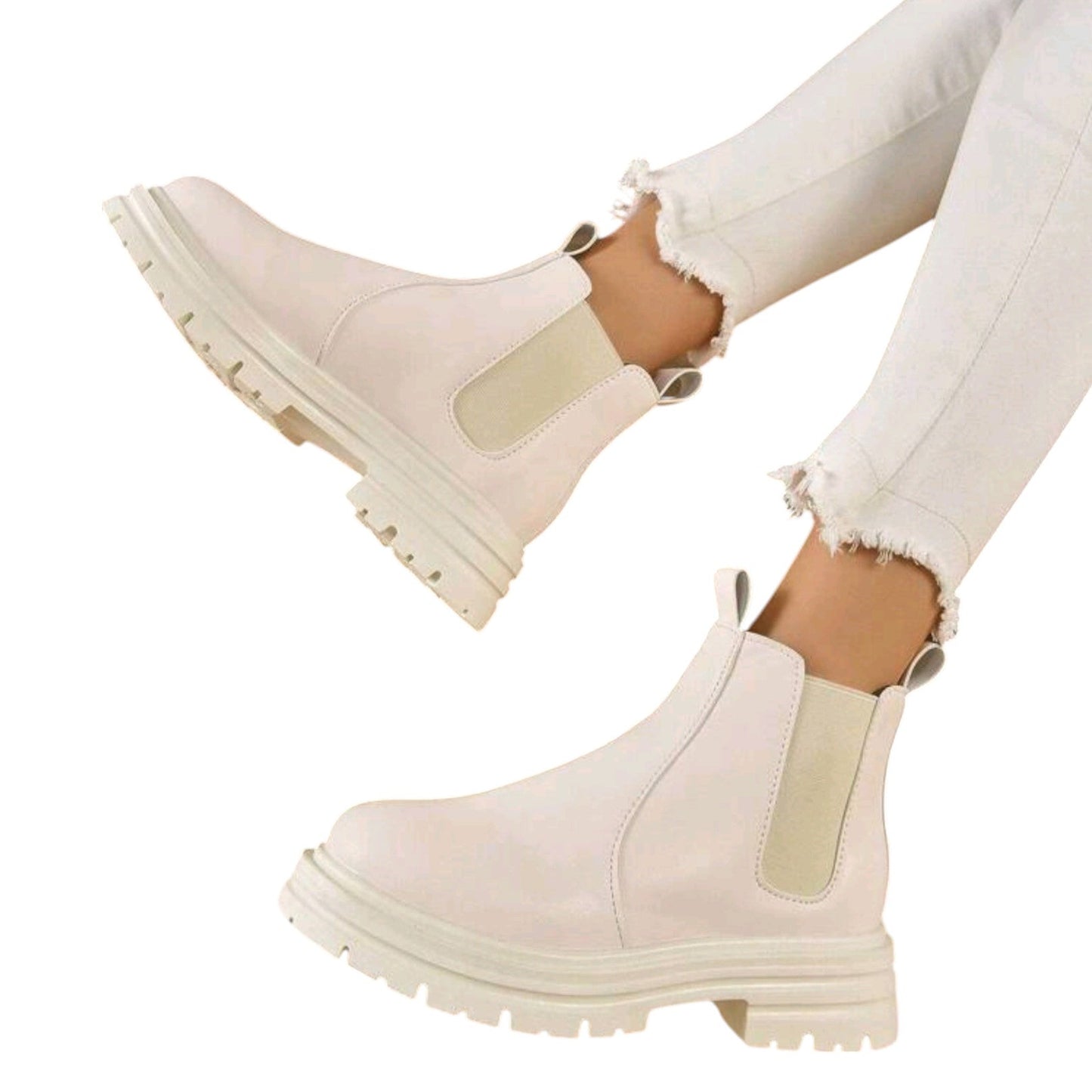 SHE bézs platform chelsea bokacsizma