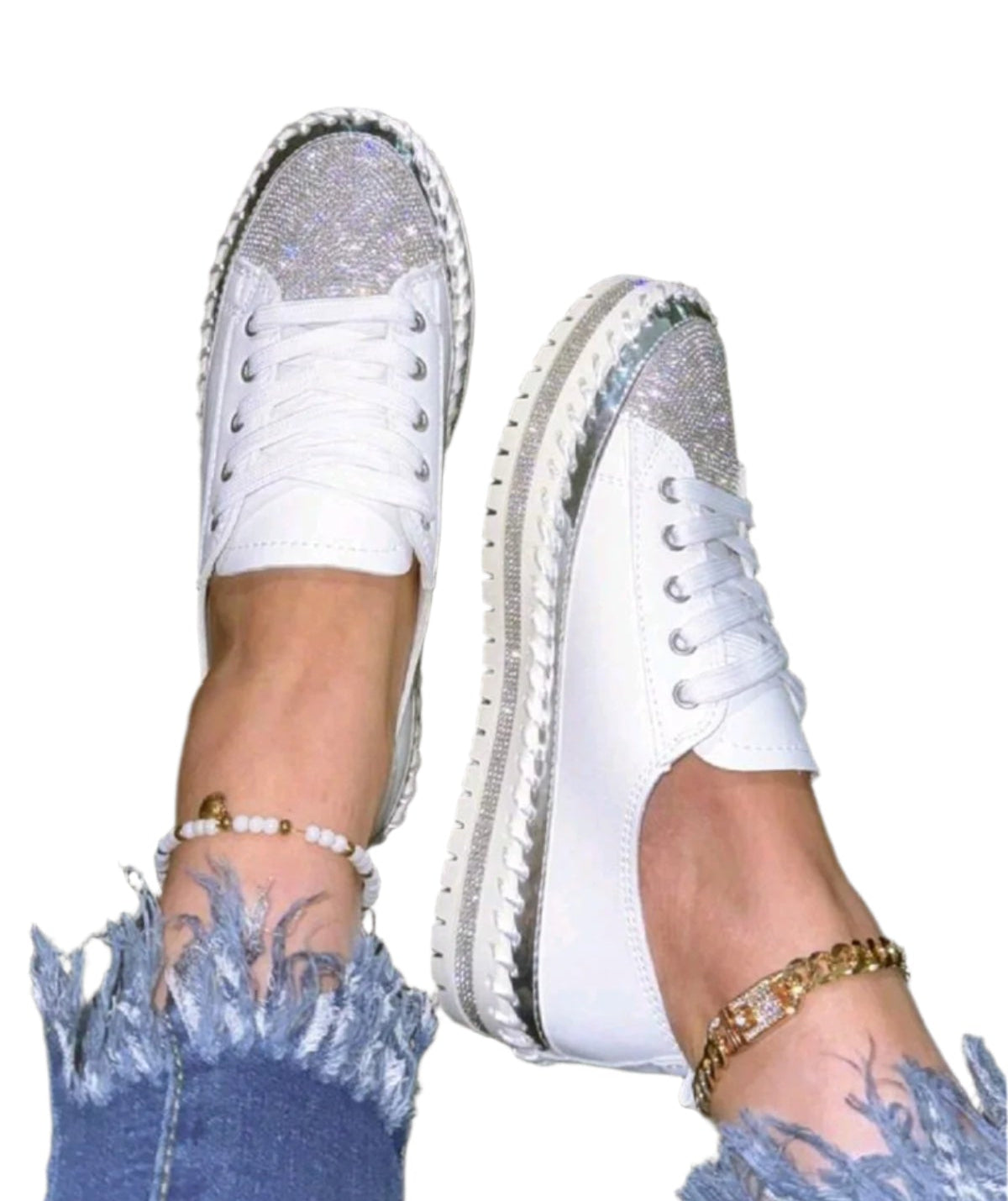 SHE fehér strasszköves cipő