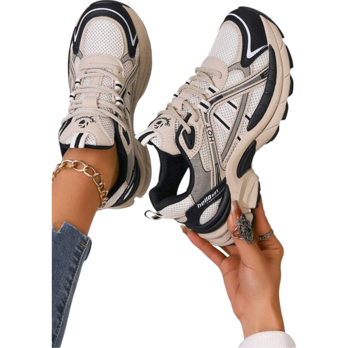 SHE bézs-fekete sportcipő