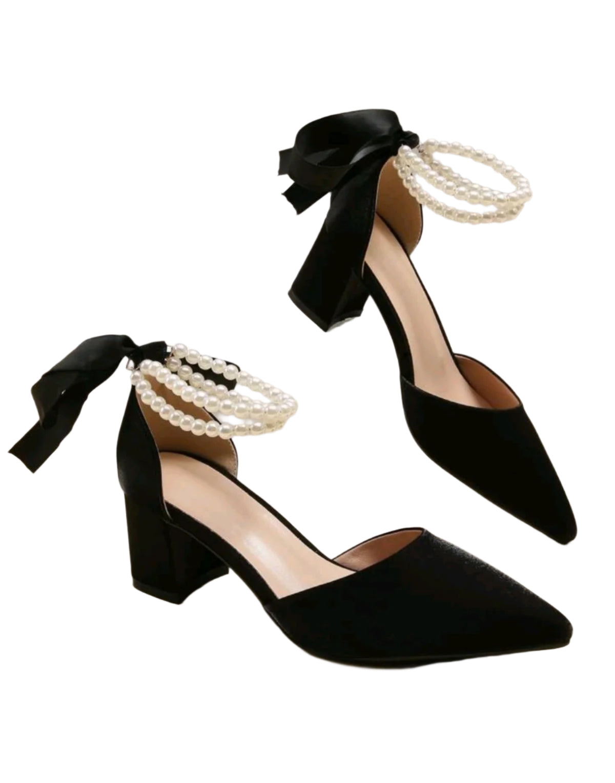 SHE fekete gyöngyös bokapántos magassarkú