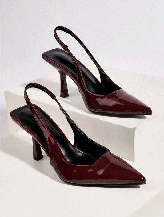 SHE bordó lakkozott elegáns slingback cipő