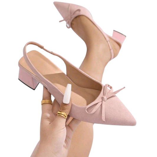 SHE rózsaszín masnis slingback alacsony sarkú cipő