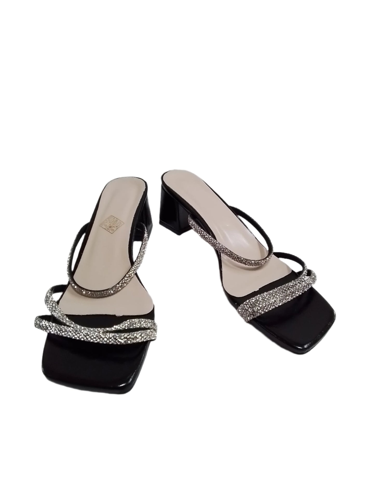 SHE fekete strasszköves pántos szandál
