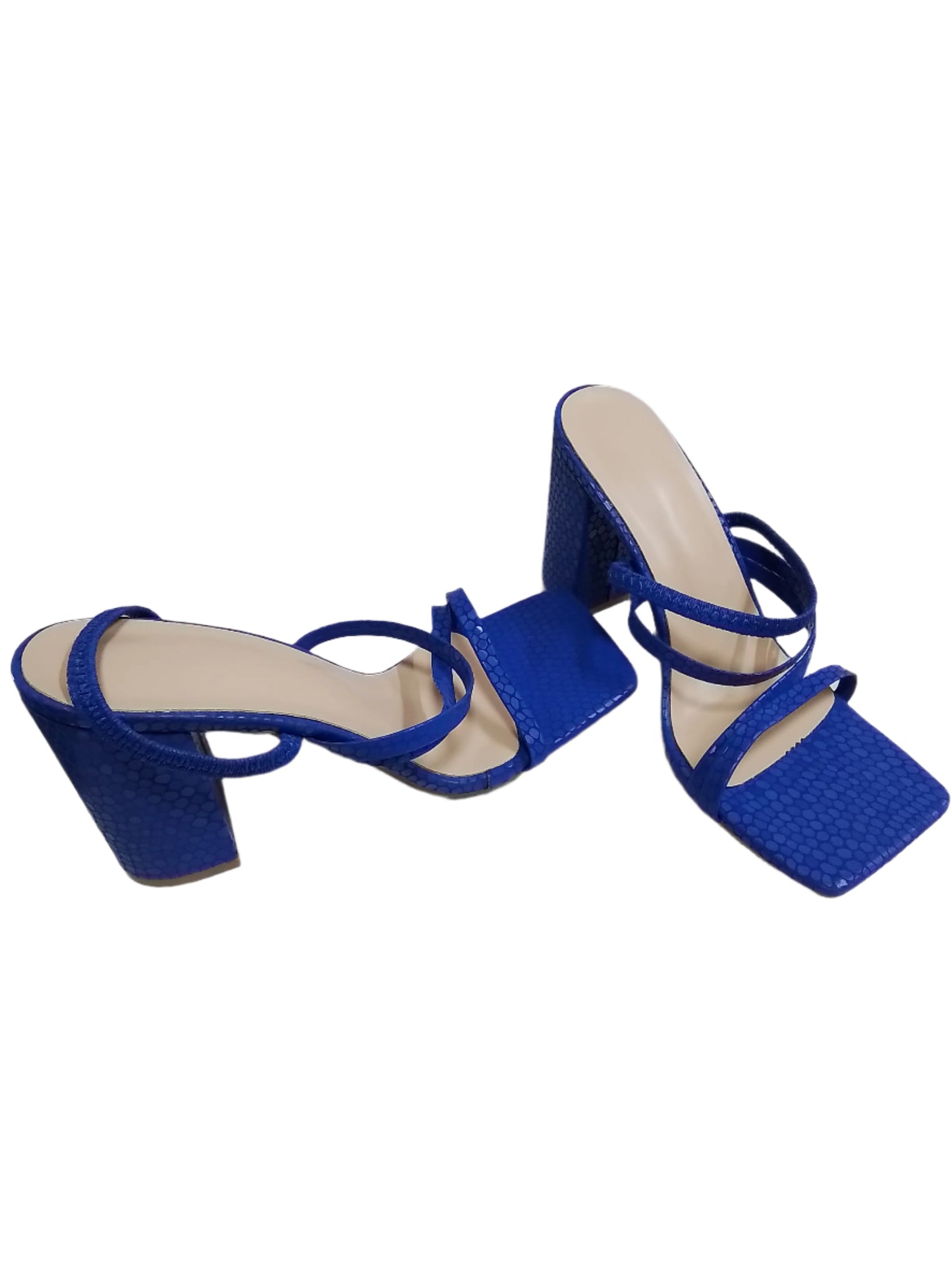 SHE kék kígyóbőr mintás magas sarkú szandál