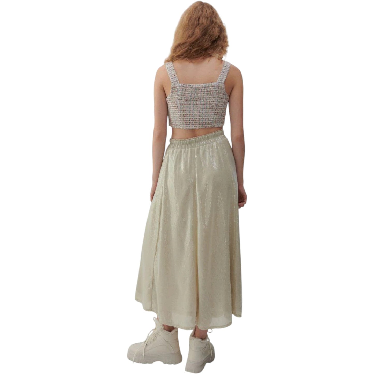 RESERVED többszínű tweed pántos crop top