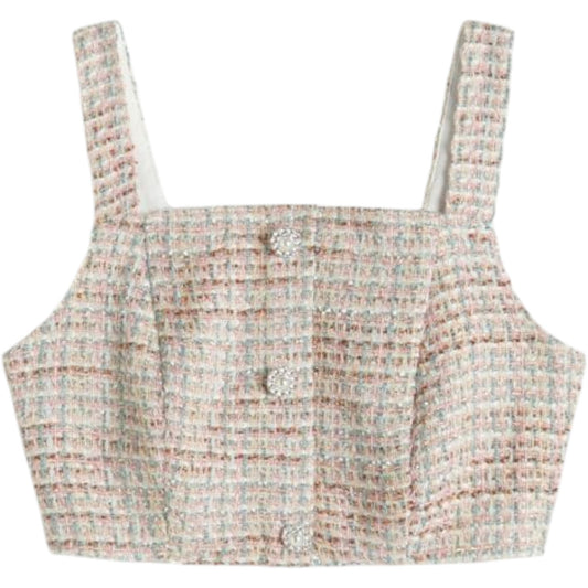 RESERVED többszínű tweed pántos crop top