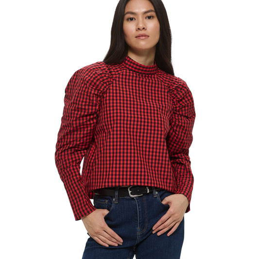 H&M piros kockás puffos ujjú blúz