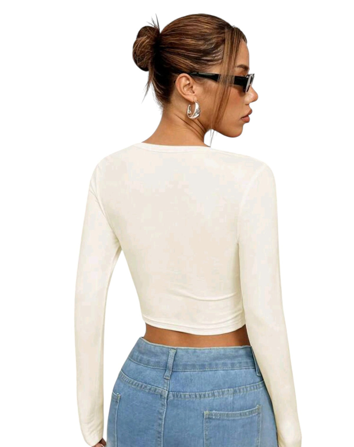 SHE törtfehér dekoltált crop top