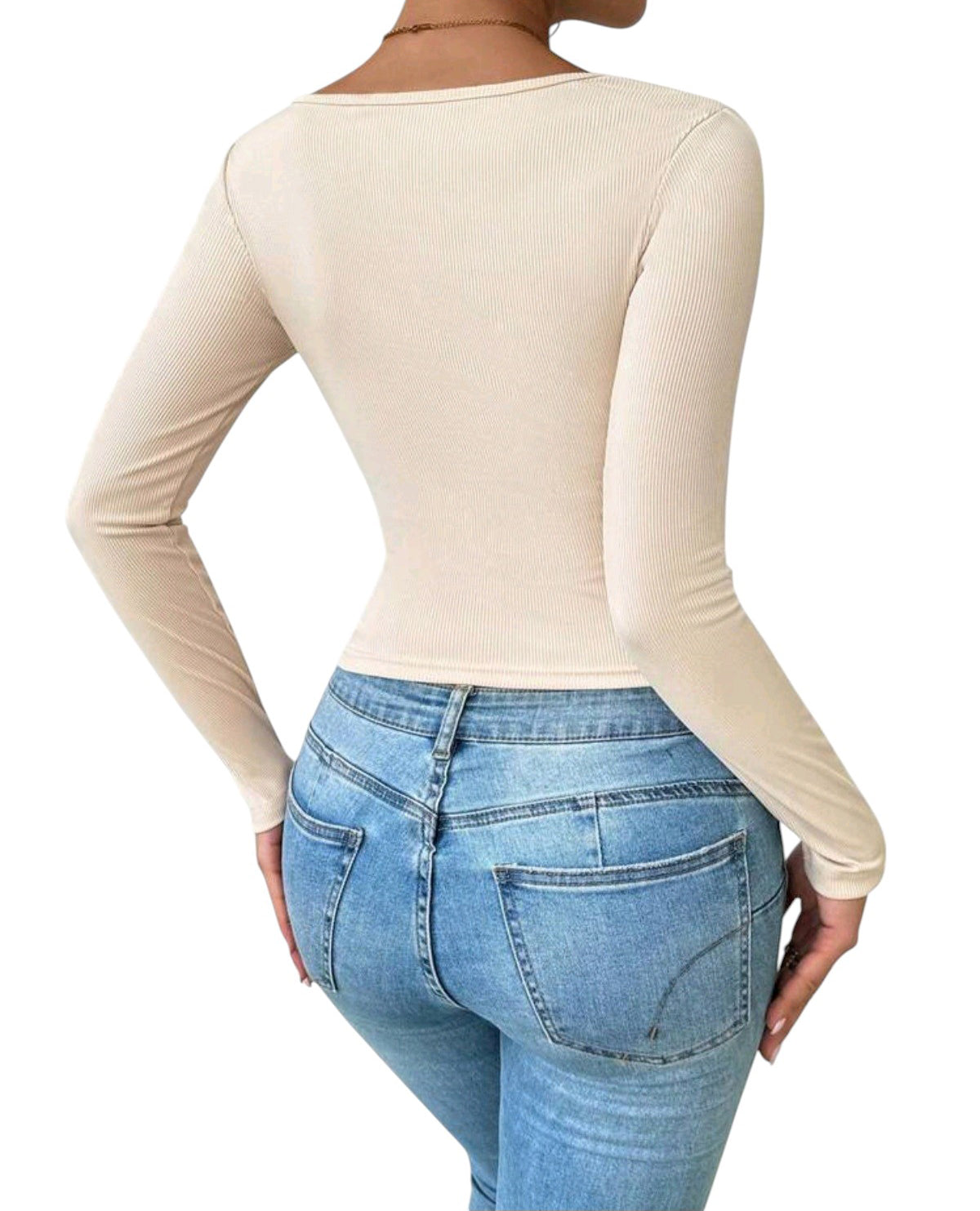 SHE bézs gombos crop top