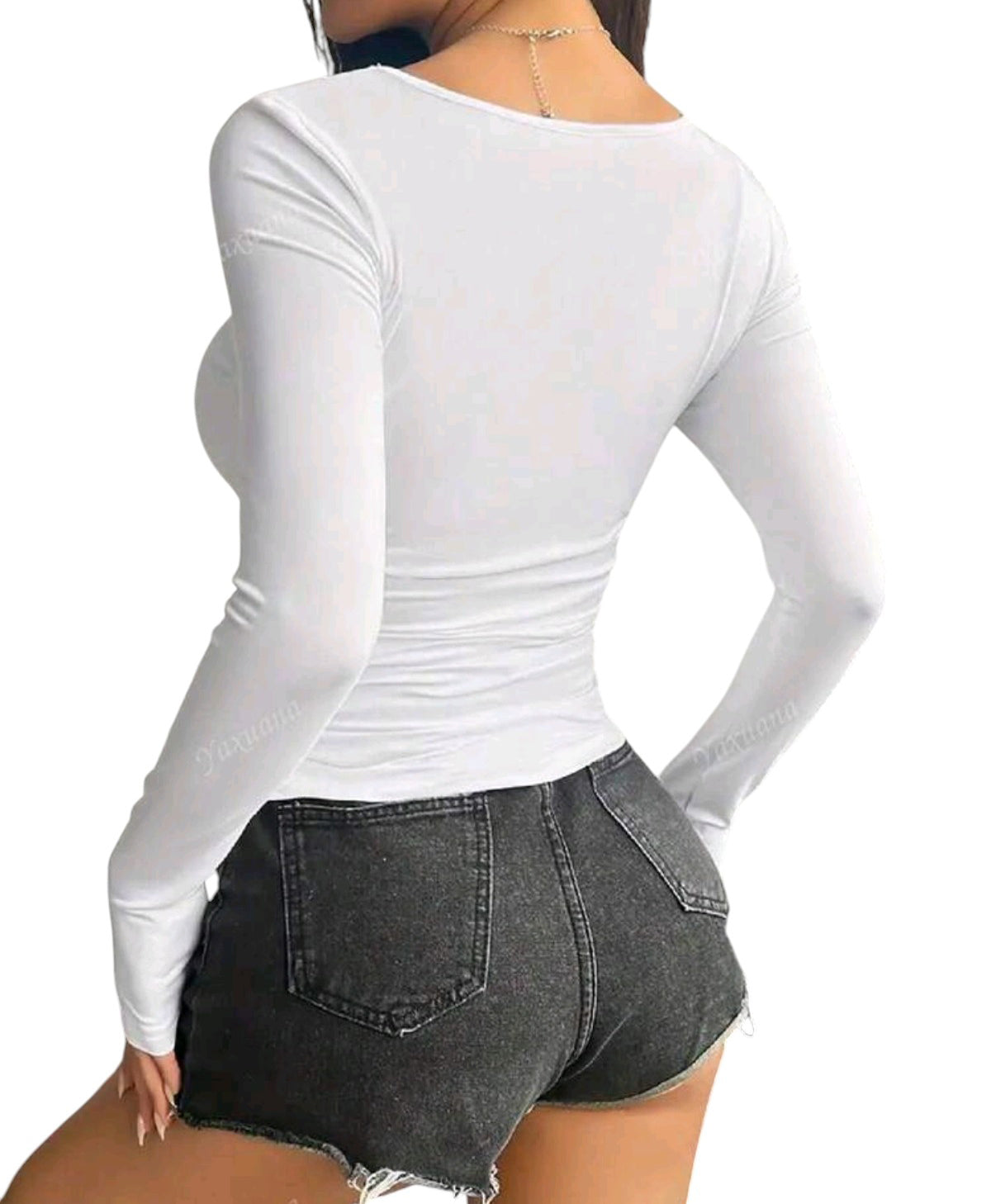 SHE fehér szögletes nyakú crop top