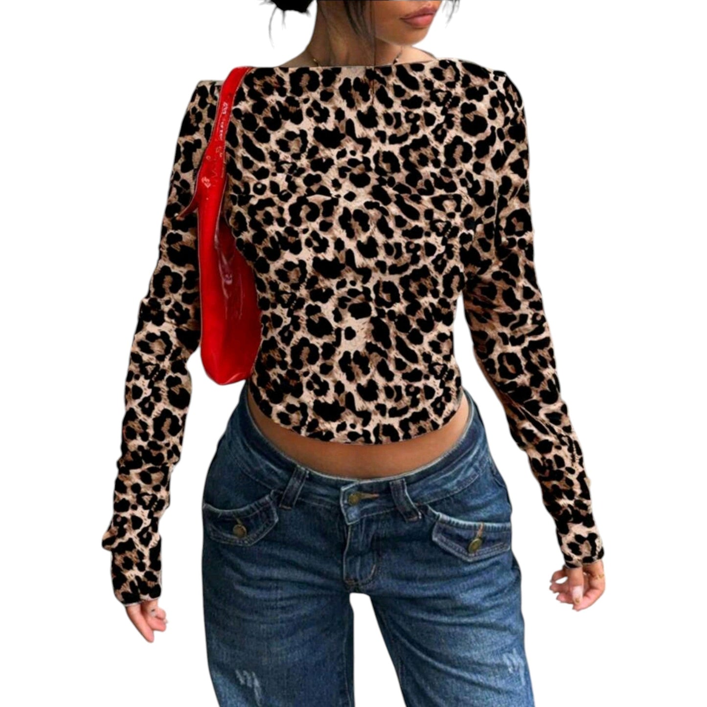 SHE leopárdmintás hosszú ujjú crop top