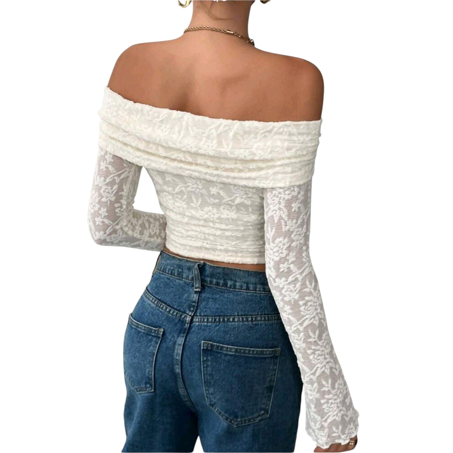 SHE fehér csipke crop top