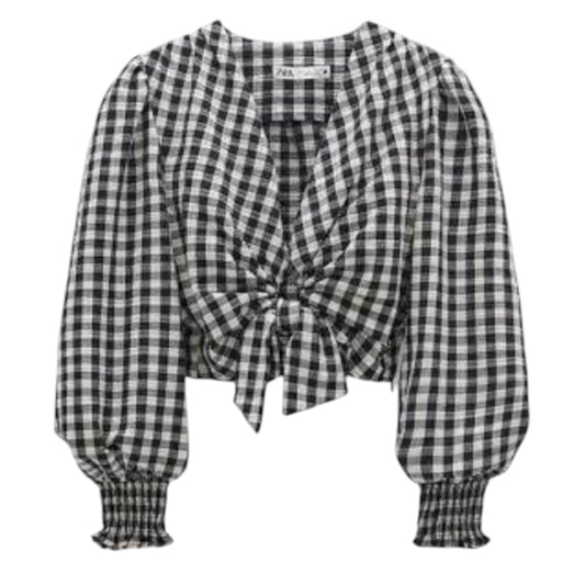 ZARA fekete kockás crop blúz