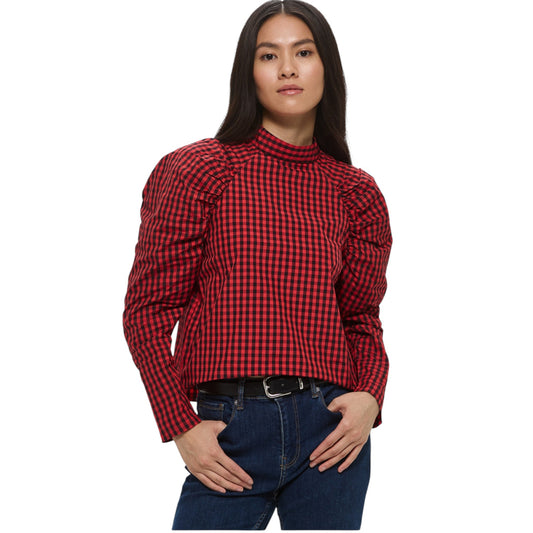 H&M piros kockás puffos ujjú blúz