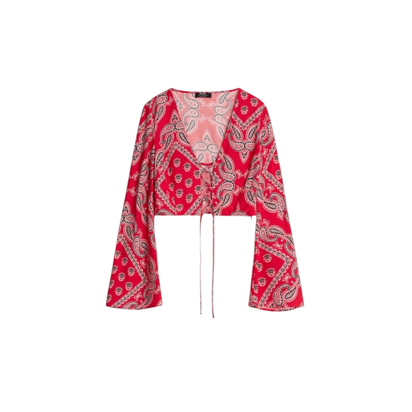 BERSHKA piros paisley mintás crop blúz