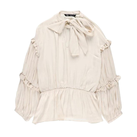 ZARA ekrü fodros peplum blúz