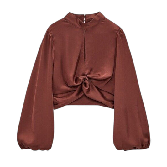 ZARA rozsdabarna selyem hatású crop top