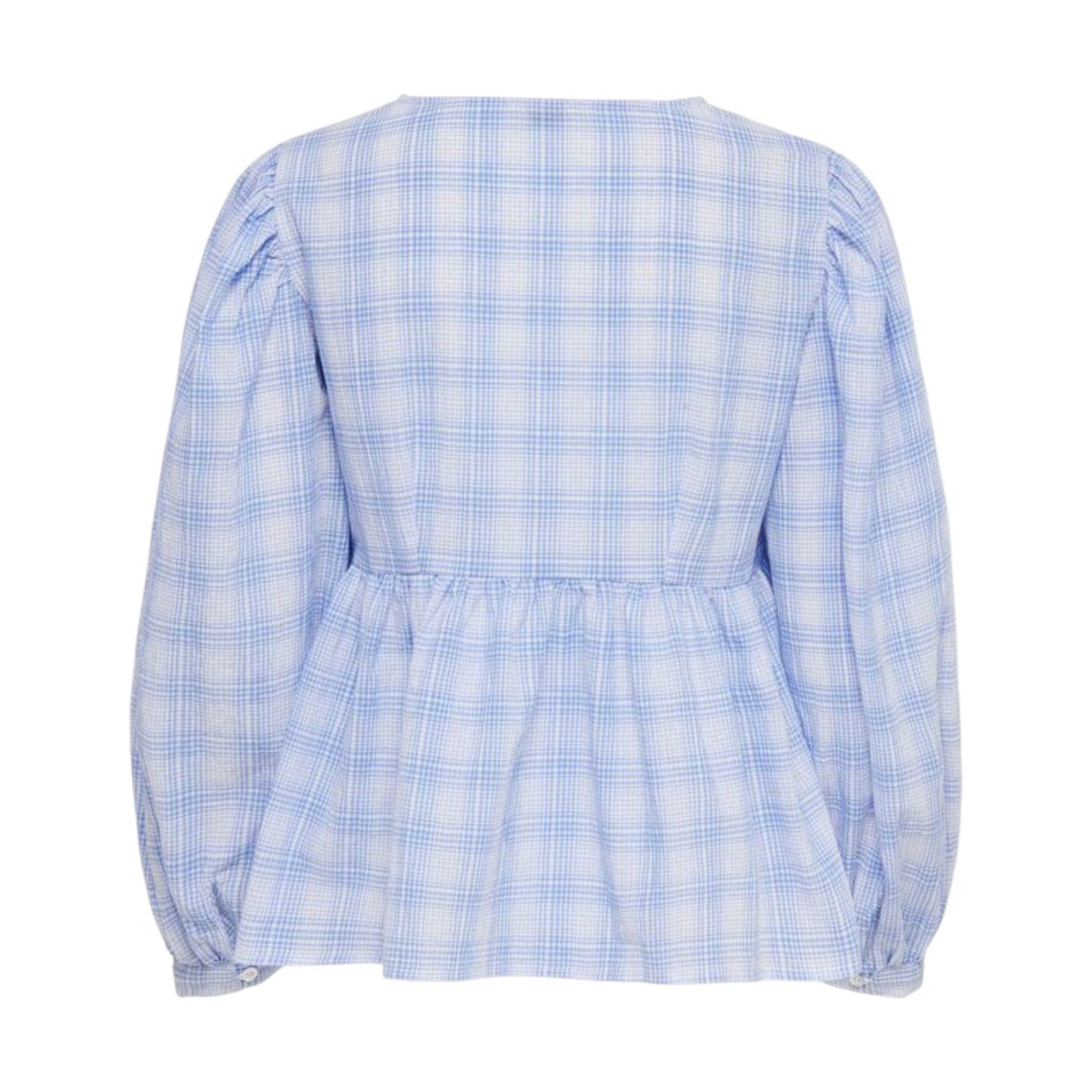 ONLY világoskék kockás V-nyakú peplum top
