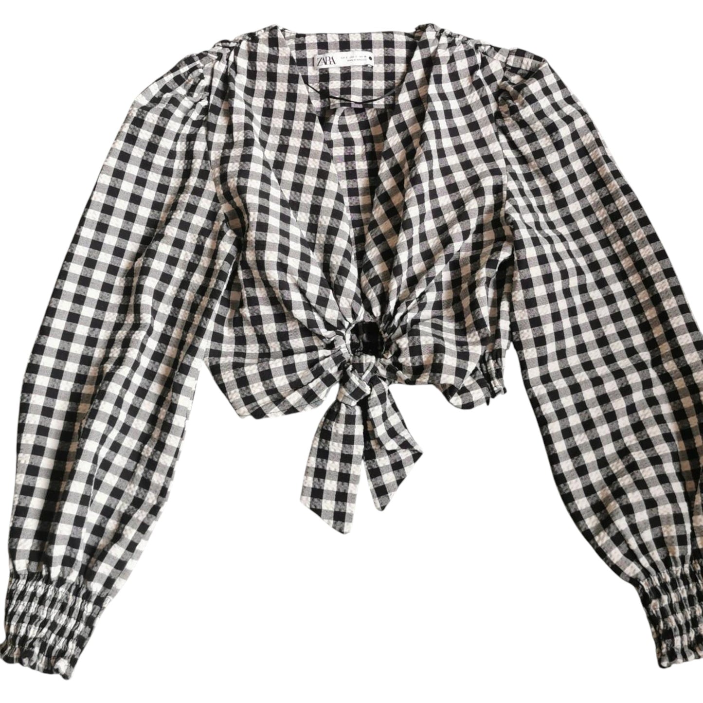 ZARA fekete-fehér kockás megkötős crop blúz