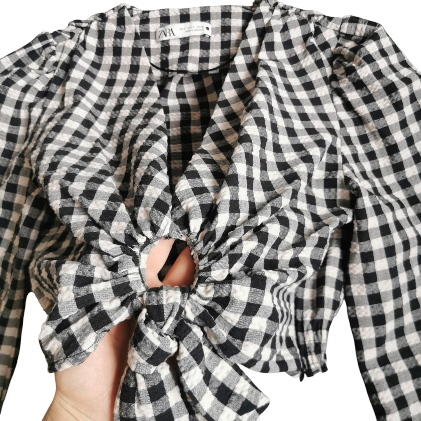 ZARA fekete-fehér kockás megkötős crop blúz
