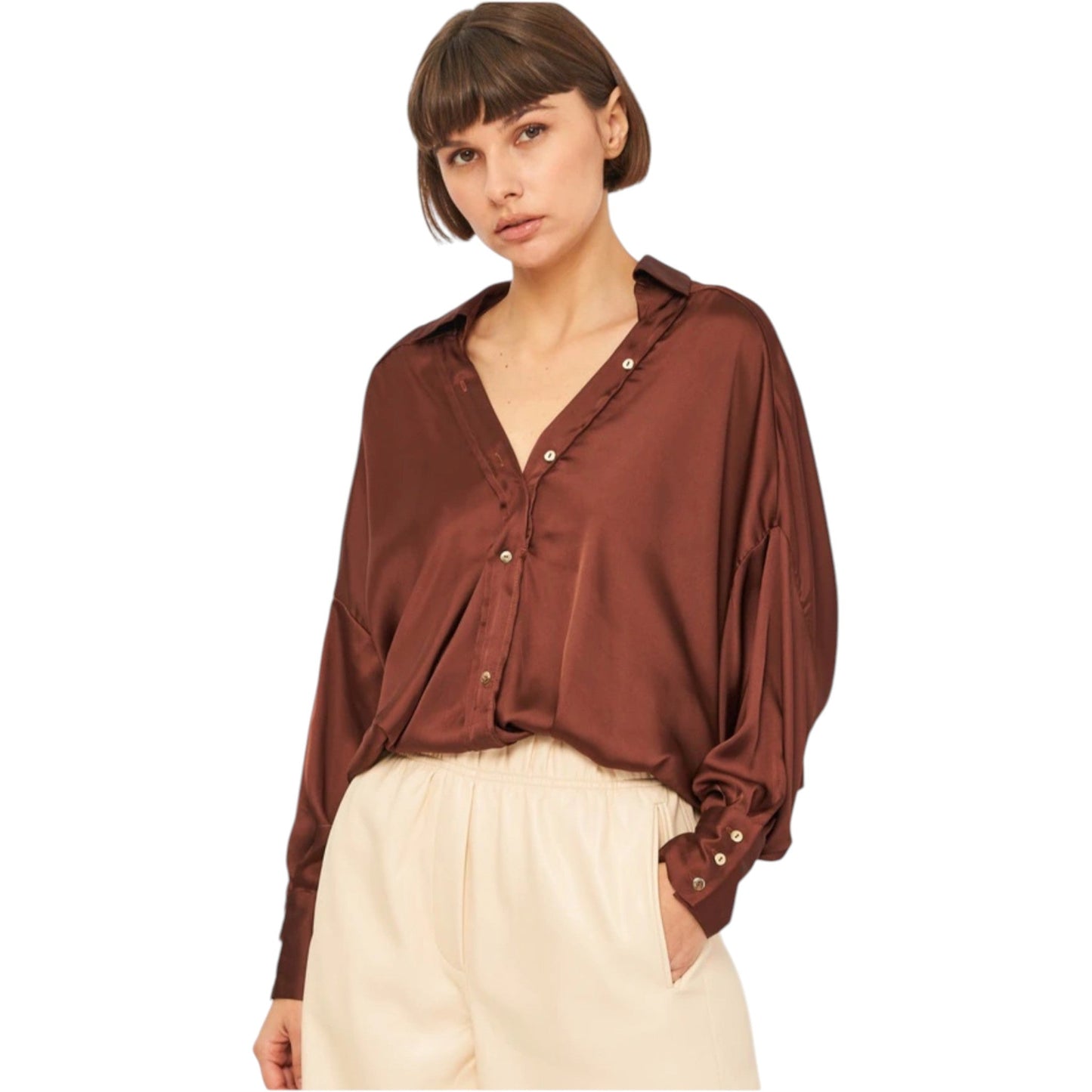 ZARA barna szatén oversized blúz