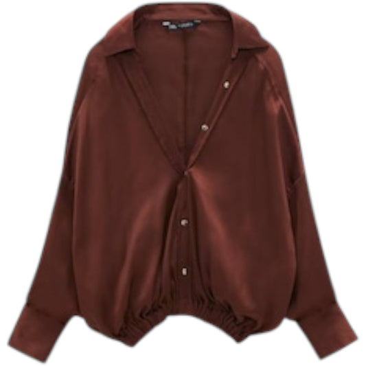 ZARA barna szatén oversized blúz