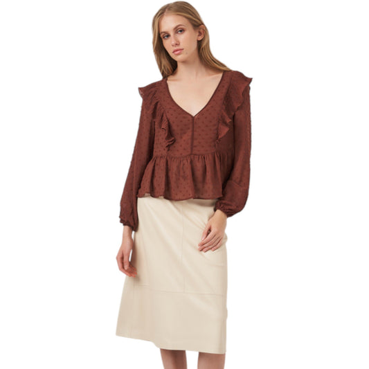 STRADIVARIUS barna fodros V-nyakú peplum blúz