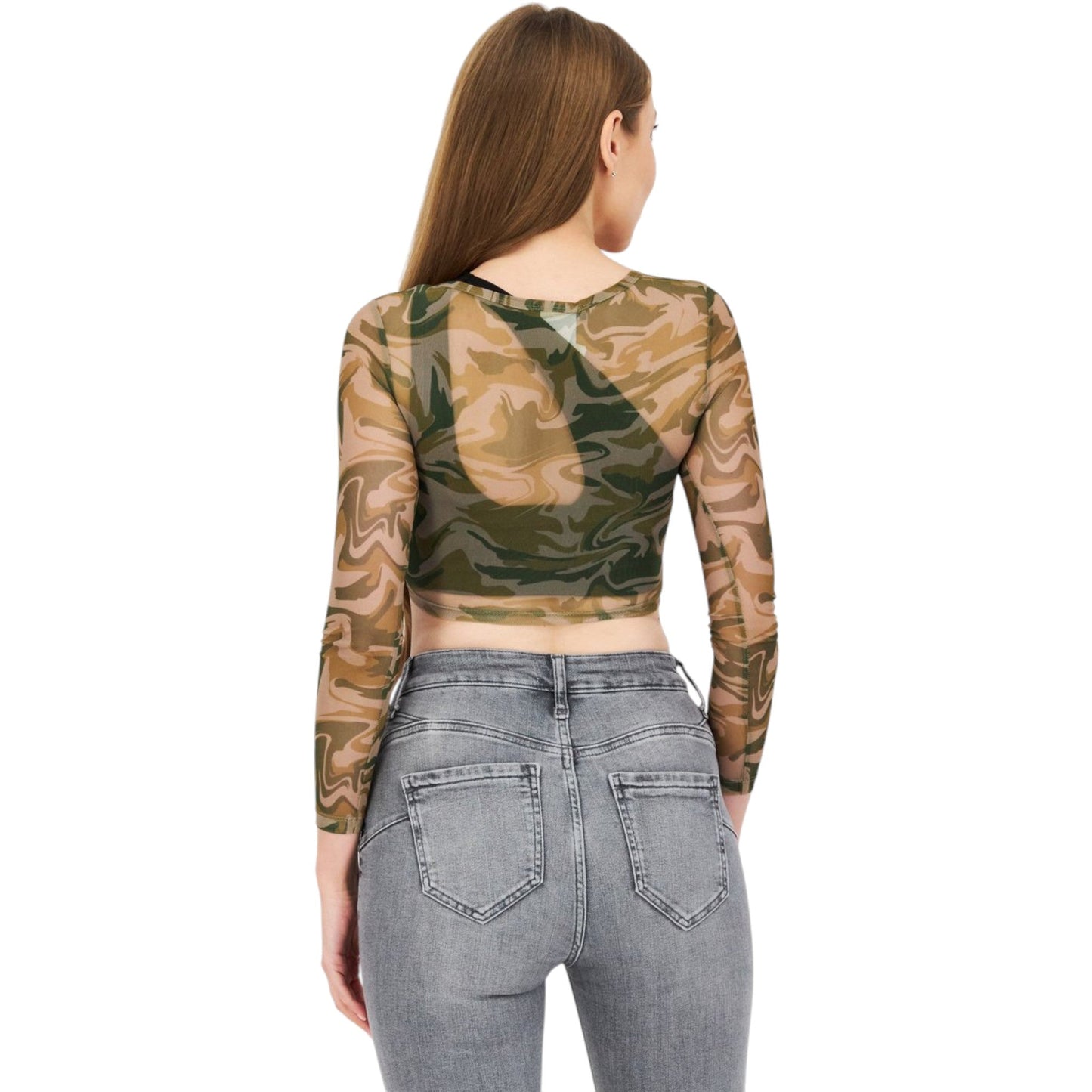 JENNIFER zöld camo mintás gombos crop felső