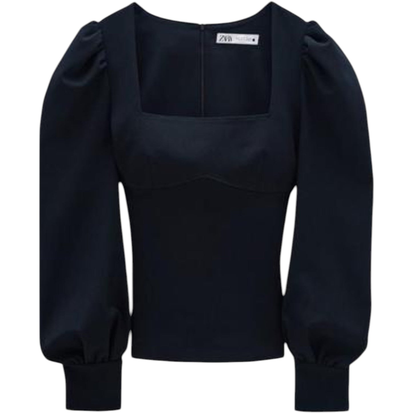 ZARA fekete puffos ujjú szögletes nyakú crop felső