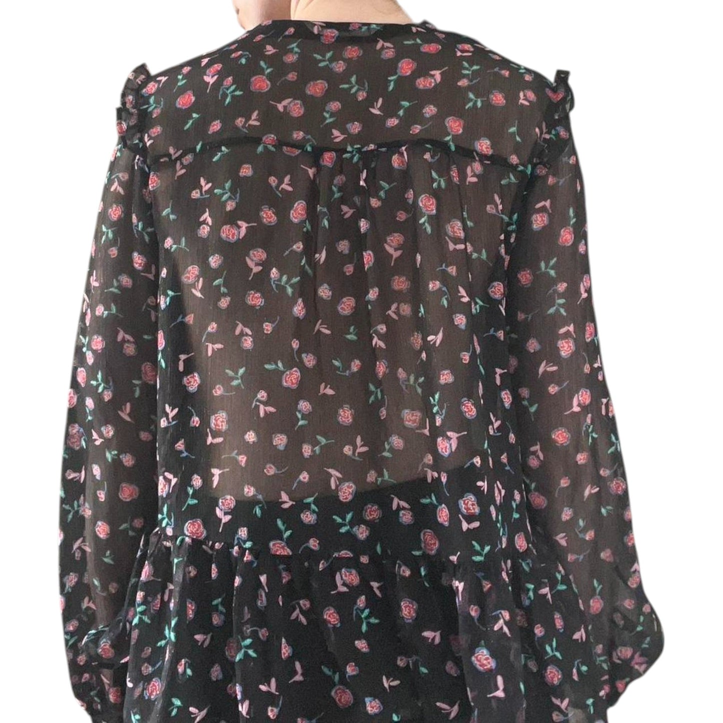 ZARA fekete virágmintás peplum blúz