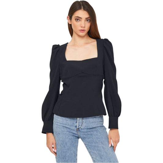 ZARA fekete puffos ujjú szögletes nyakú crop felső