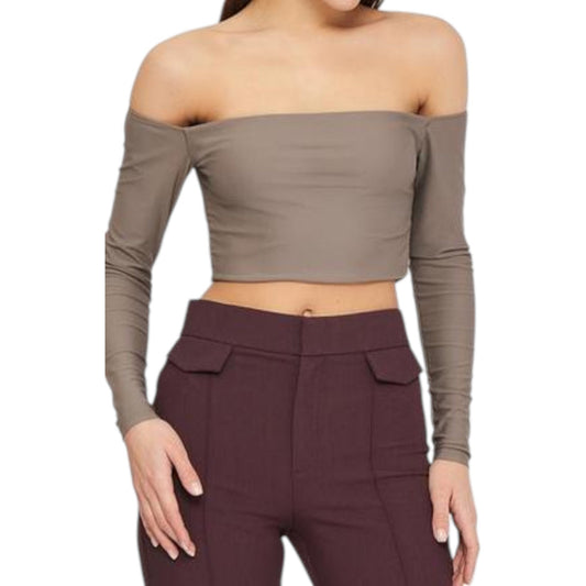 ZARA taupe váll nélküli hosszú ujjú crop top