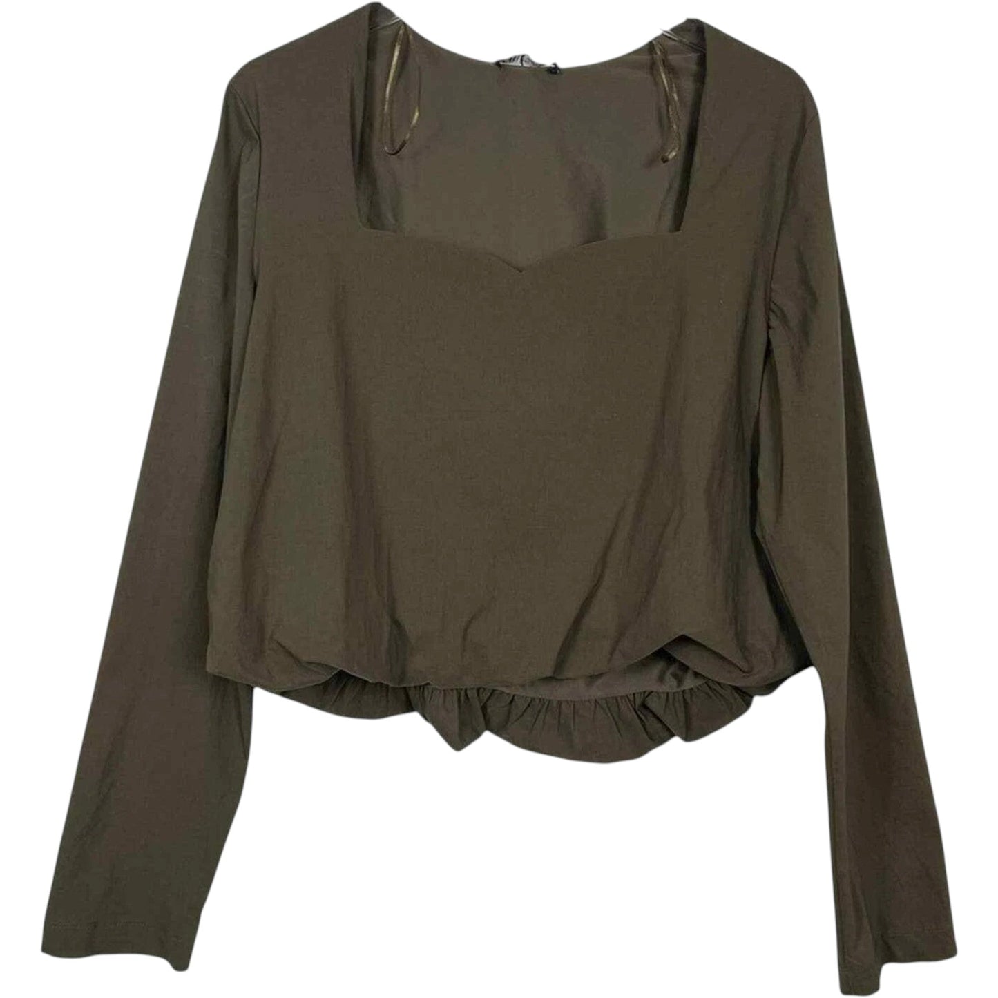 ZARA khaki szögletes nyakú hosszú ujjú crop top