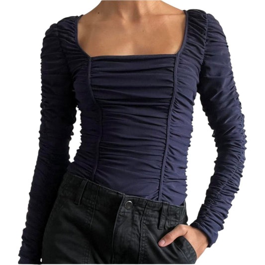 ZARA sötétkék ráncolt hosszú ujjú body