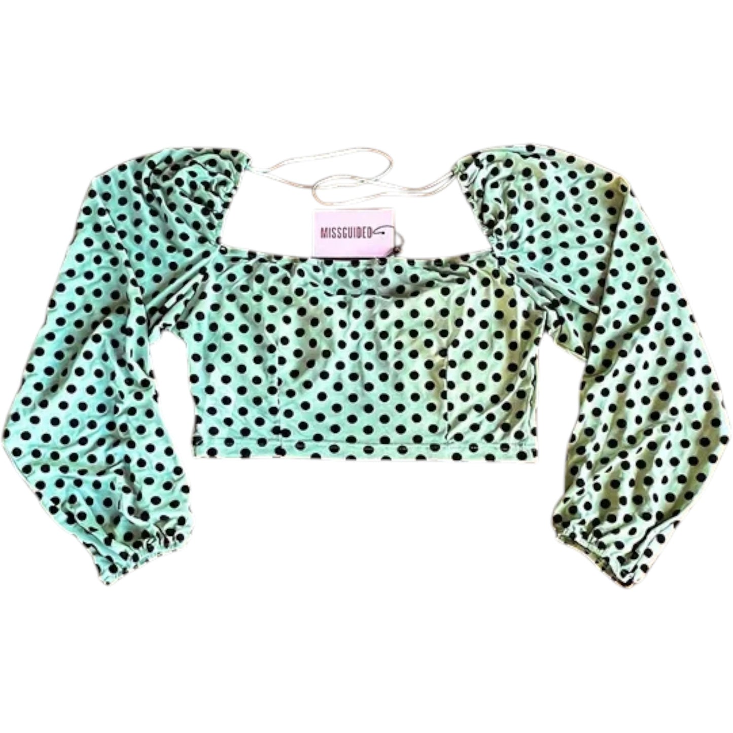 MISSGUIDED mentazöld pöttyös hosszú ujjú crop top