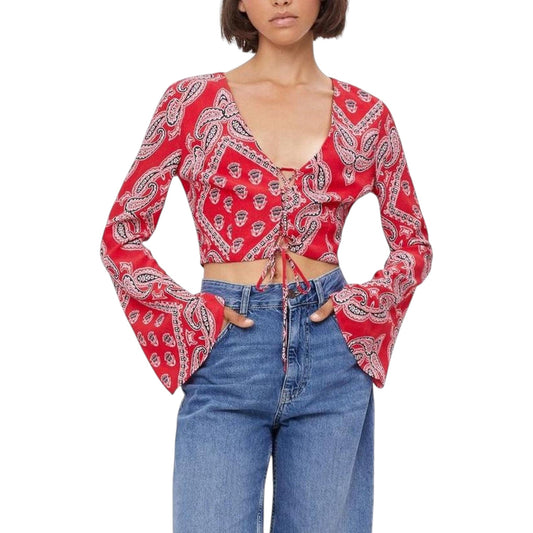 BERSHKA piros bandanna mintás megkötős crop top