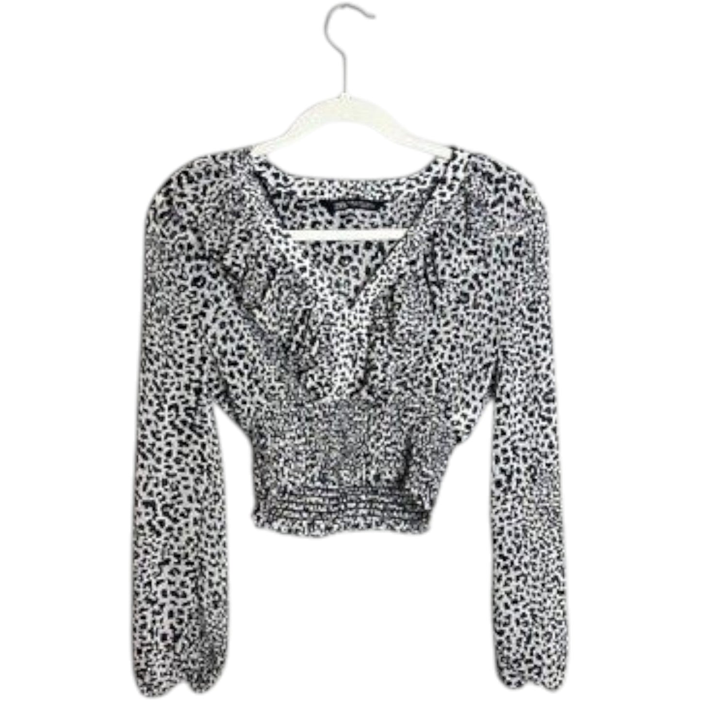 ZARA fekete-fehér állatmintás ráncolt crop blúz