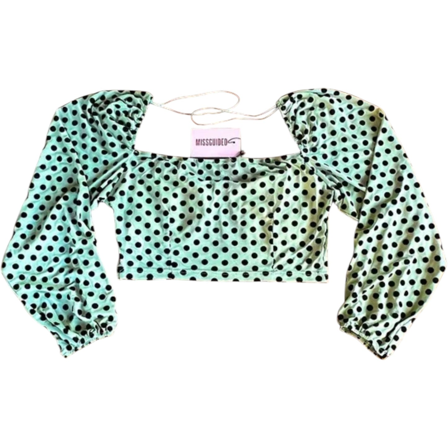 MISSGUIDED mentazöld pontmintás puffos ujjú crop top
