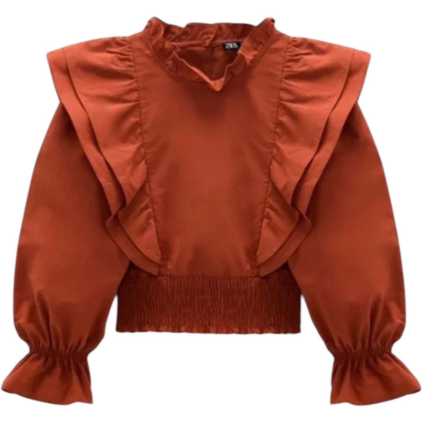 ZARA rozsdabarna fodros magas nyakú crop blúz